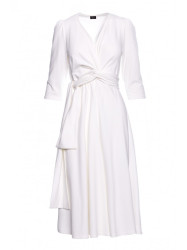 S404 Fit and flare knit dress with a tie belt - ecru