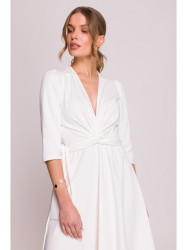 S404 Fit and flare knit dress with a tie belt - ecru