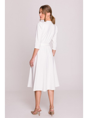 S404 Fit and flare knit dress with a tie belt - ecru