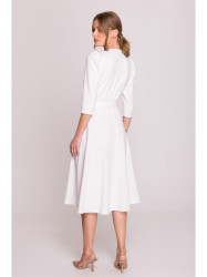 S404 Fit and flare knit dress with a tie belt - ecru