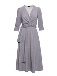 S404 Fit and flare knit dress with a tie belt - grey