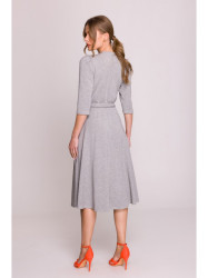 S404 Fit and flare knit dress with a tie belt - grey