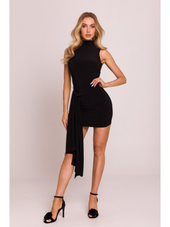 M841 Tie front mini dress - black