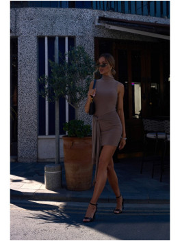 M841 Tie front mini dress - beige