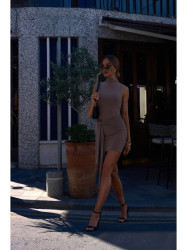 M841 Tie front mini dress - beige