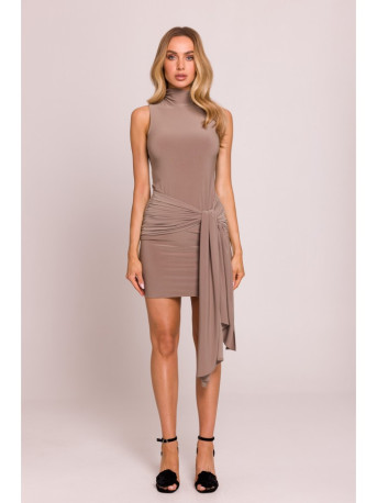M841 Tie front mini dress - beige