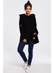 B131 High collar pullover top - black