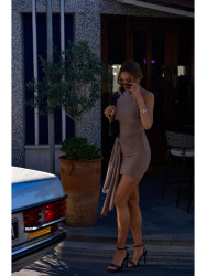 M841 Tie front mini dress - beige