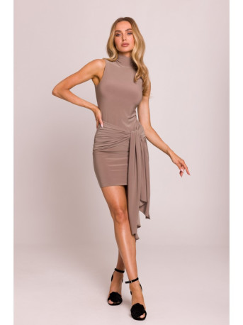 M841 Tie front mini dress - beige