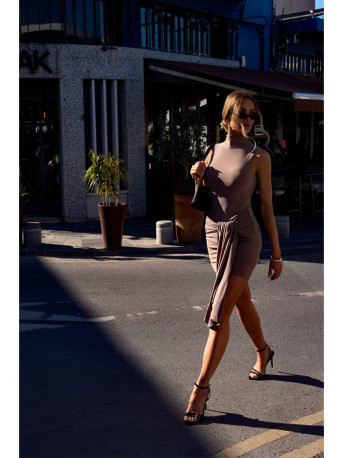 M841 Tie front mini dress - beige