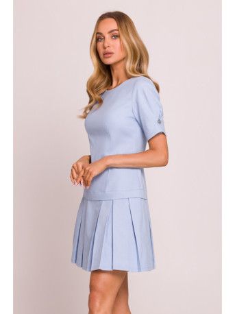 M842 Denim dress with pleats - light blue