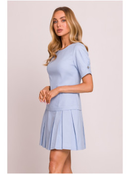 M842 Denim dress with pleats - light blue