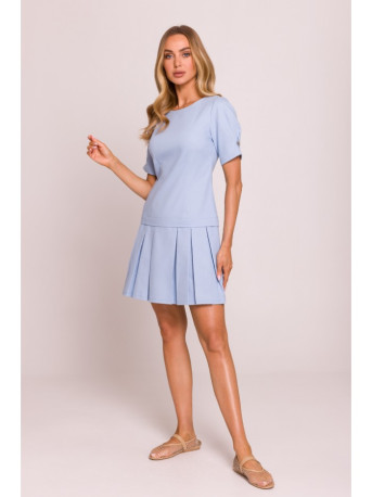 M842 Denim dress with pleats - light blue