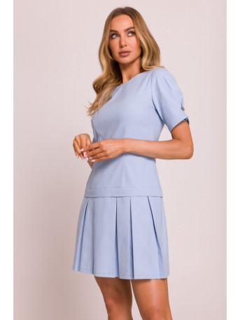 M842 Denim dress with pleats - light blue