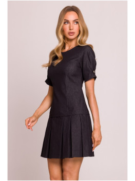 M842 Denim dress with pleats - graphite