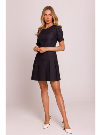 M842 Denim dress with pleats - graphite