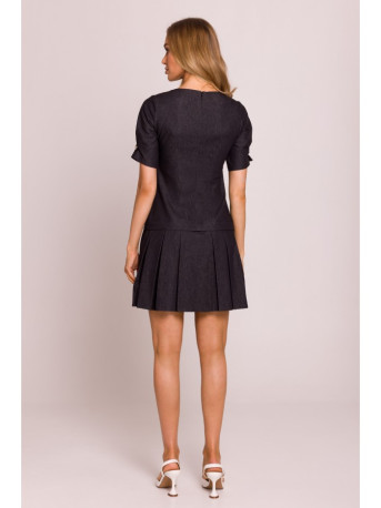 M842 Denim dress with pleats - graphite