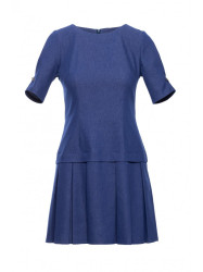 M842 Džinsinė suknelė su klostėmis - mėlyna