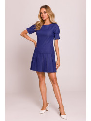 M842 Džinsinė suknelė su klostėmis - mėlyna