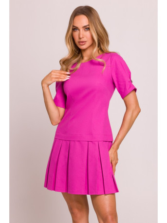 M842 Denim dress with pleats - pink