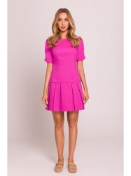M842 Denim dress with pleats - pink