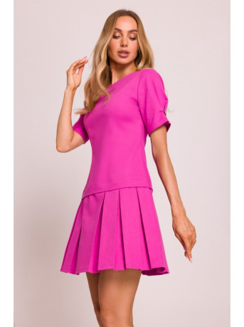 M842 Denim dress with pleats - pink