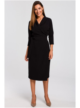 S175 Wrap front dress with a tie detail - black