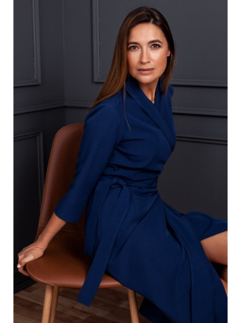S175 Wrap front dress with a tie detail - navy blue