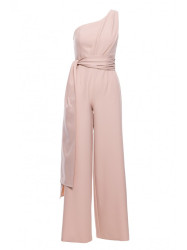 M845 One shoulder jumpsuit with a sash - light beige