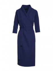 S175 Wrap front dress with a tie detail - navy blue