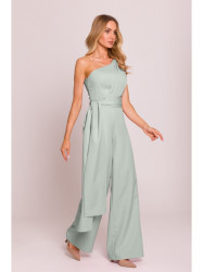 M845 One shoulder jumpsuit with a sash - mint