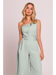 M845 One shoulder jumpsuit with a sash - mint