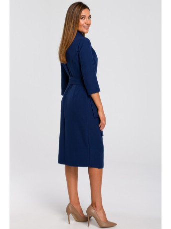 S175 Wrap front dress with a tie detail - navy blue