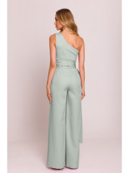 M845 One shoulder jumpsuit with a sash - mint
