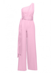 M845 One shoulder jumpsuit with a sash - candy pink