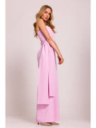 M845 One shoulder jumpsuit with a sash - candy pink