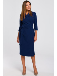 S175 Wrap front dress with a tie detail - navy blue