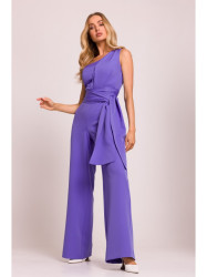 M845 One shoulder jumpsuit with a sash - light purple