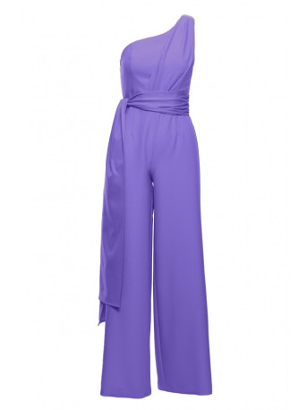 M845 One shoulder jumpsuit with a sash - light purple