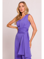M845 One shoulder jumpsuit with a sash - light purple