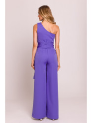 M845 One shoulder jumpsuit with a sash - light purple