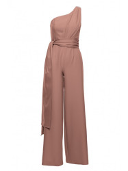 M845 One shoulder jumpsuit with a sash - mocca