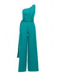 M845 One shoulder jumpsuit with a sash - turquoise