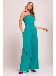M845 One shoulder jumpsuit with a sash - turquoise