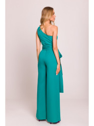 M845 One shoulder jumpsuit with a sash - turquoise