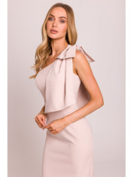 M847 Suknelė su lankeliu ant vieno peties - šviesiai smėlio spalvos