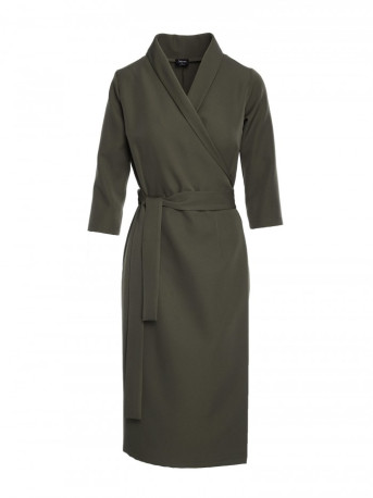 S175 Wrap front dress with a tie detail - khaki
