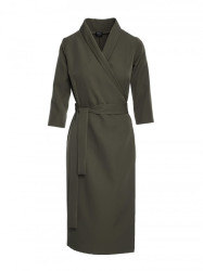 S175 Wrap front dress with a tie detail - khaki
