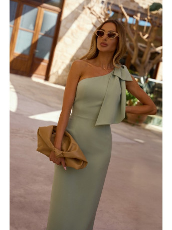 M847 One shoulder bow dress - mint