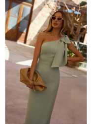 M847 One shoulder bow dress - mint